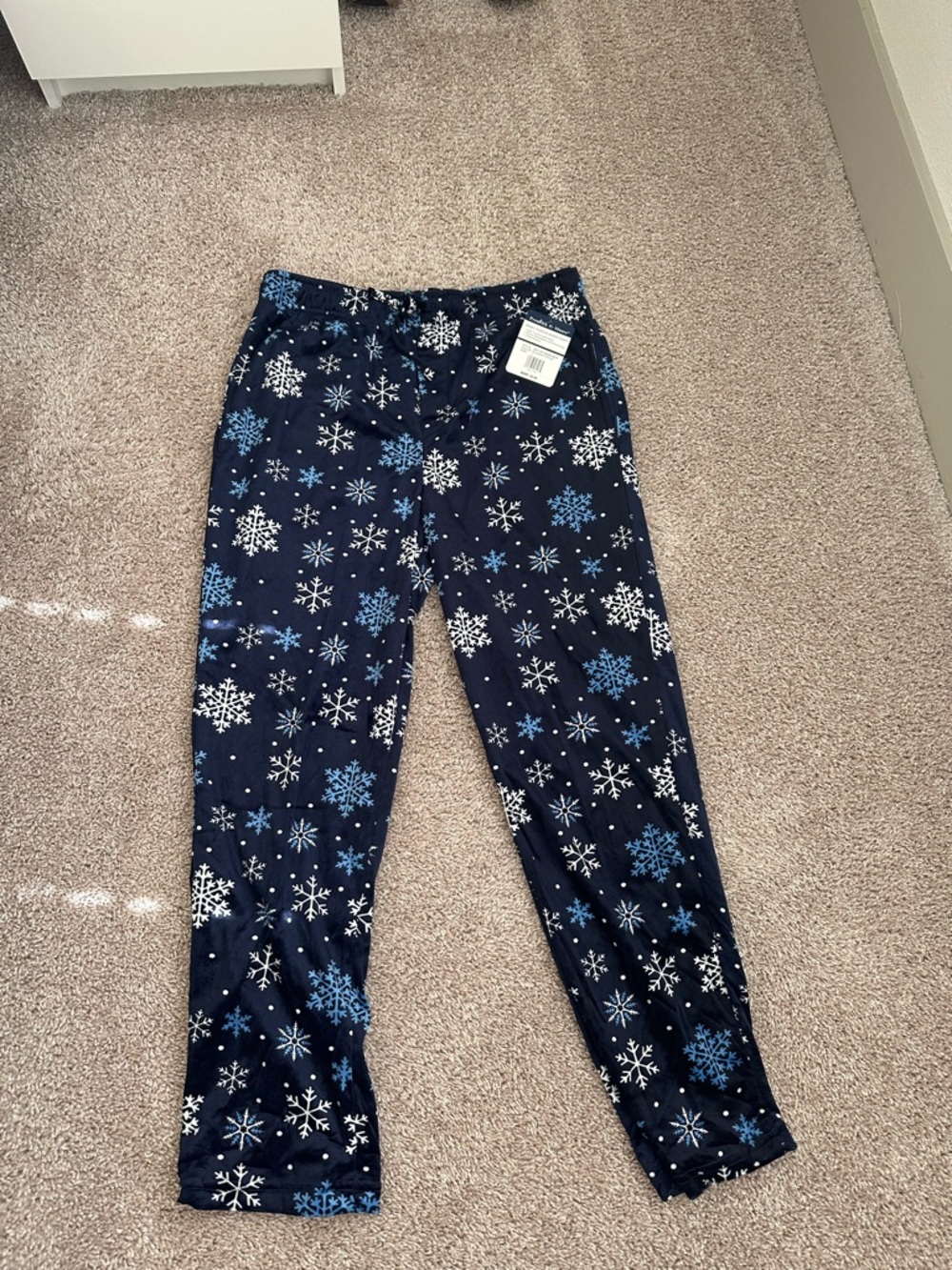 Preswick & Moore Navy Fleece Sleep Pants with White & Light Blue Snowflakes
